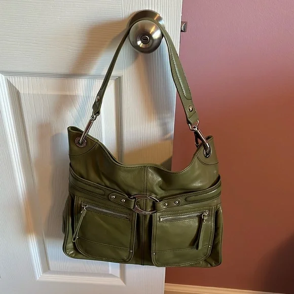 Anne Klein Leather Purse Shoulder Bag Army Olive Green - Picture 2 of 13